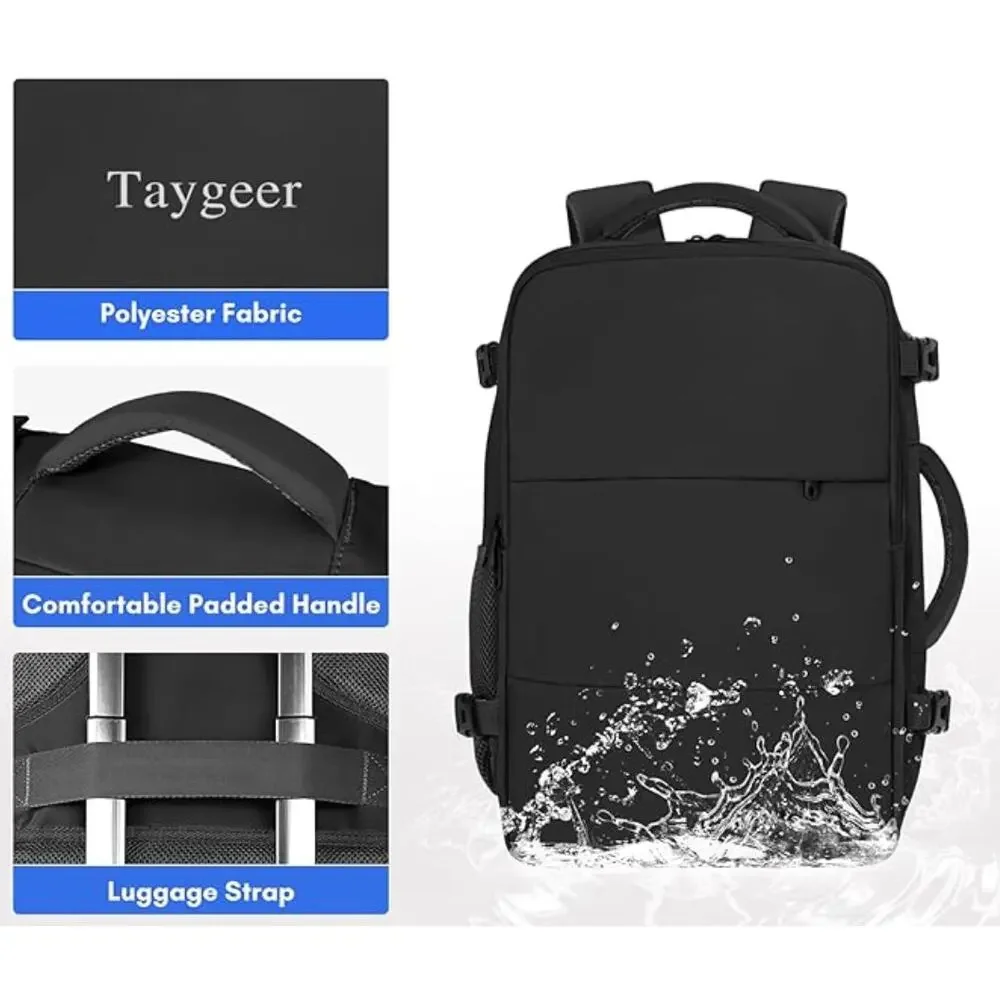 Travel Backpack, Carry On Backpack with Shoe Pouch, Weekender Daypack- Black